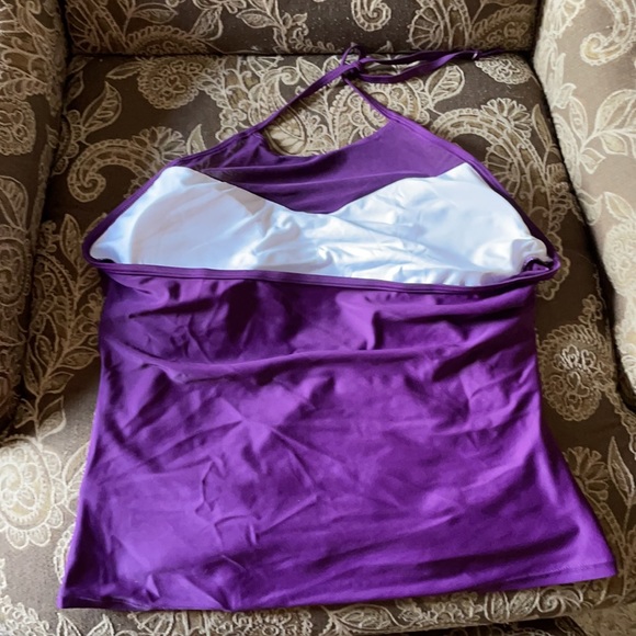 Tankini Swimsuit sz XL purple mesh tie halter - Picture 6 of 10